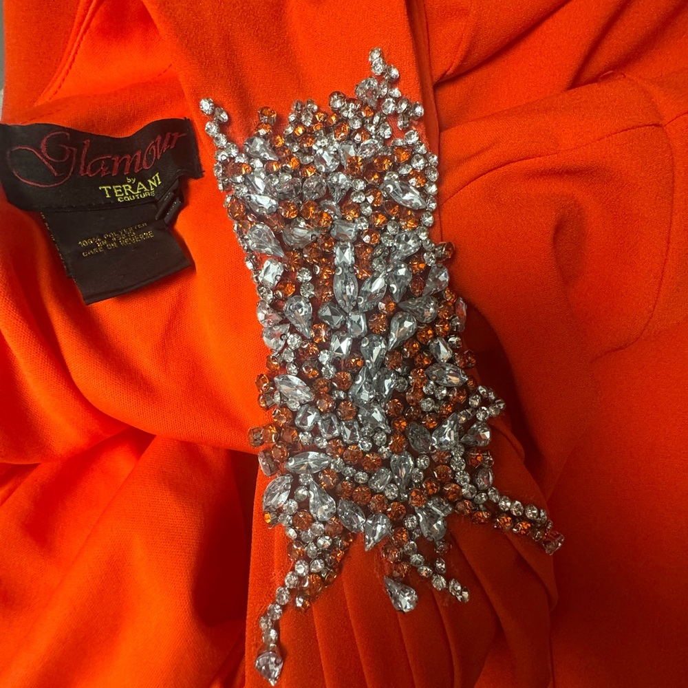 Terani Couture One Shoulder Orange Dress - Picture 6 of 11